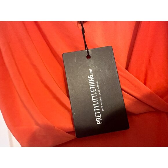 Pretty Little Thing orange slinky drape detail strappy bodycon dress NEW US 2/ U - Picture 7 of 8